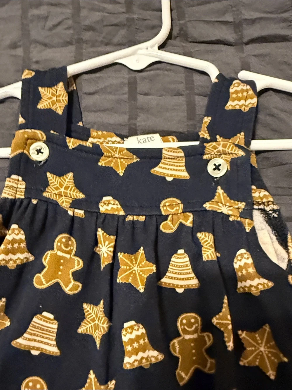 kate quinn Navy and Gold Gingerbread Print One-Piece Overalls